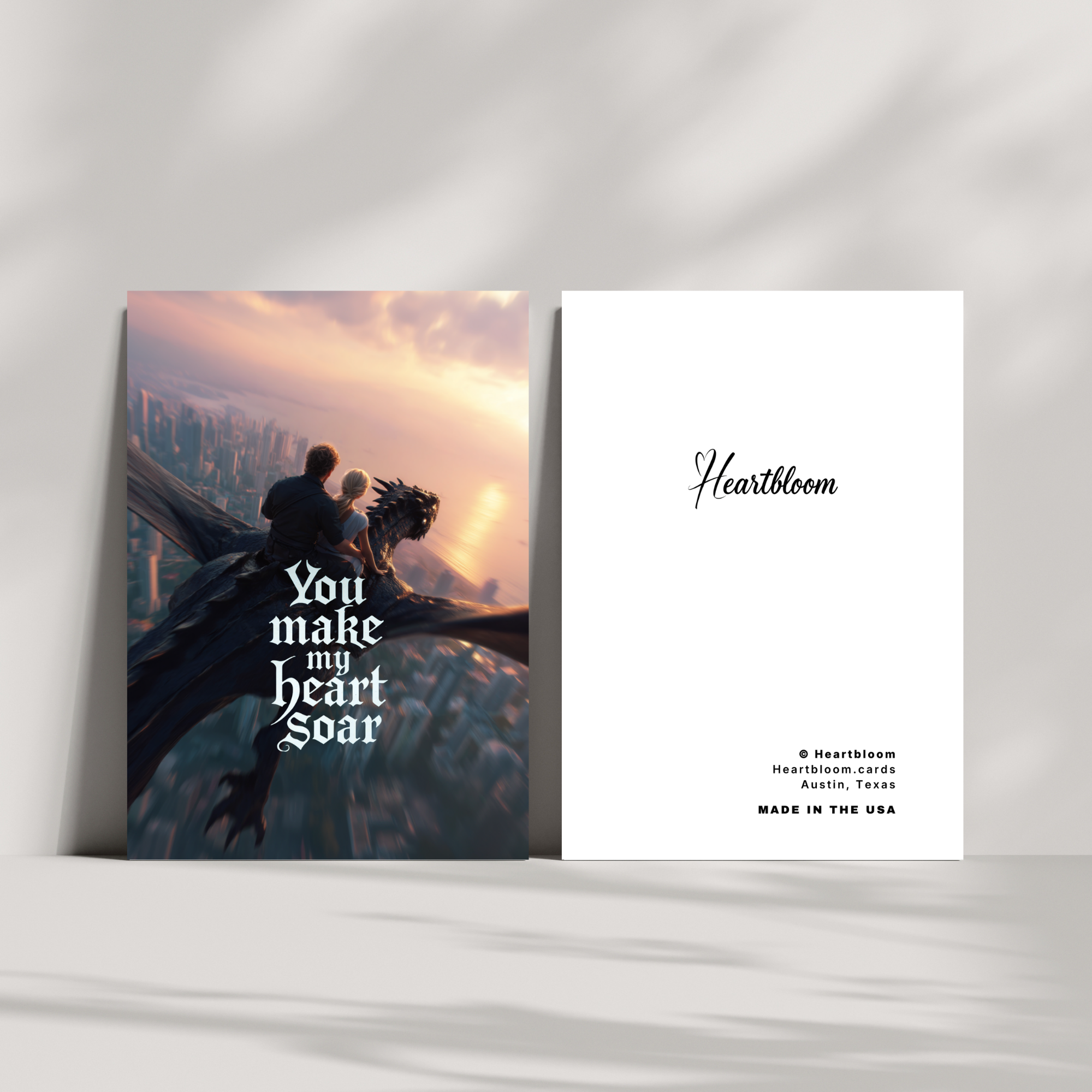Card with a fantasy design and 'Heartbloom' branding on a white background