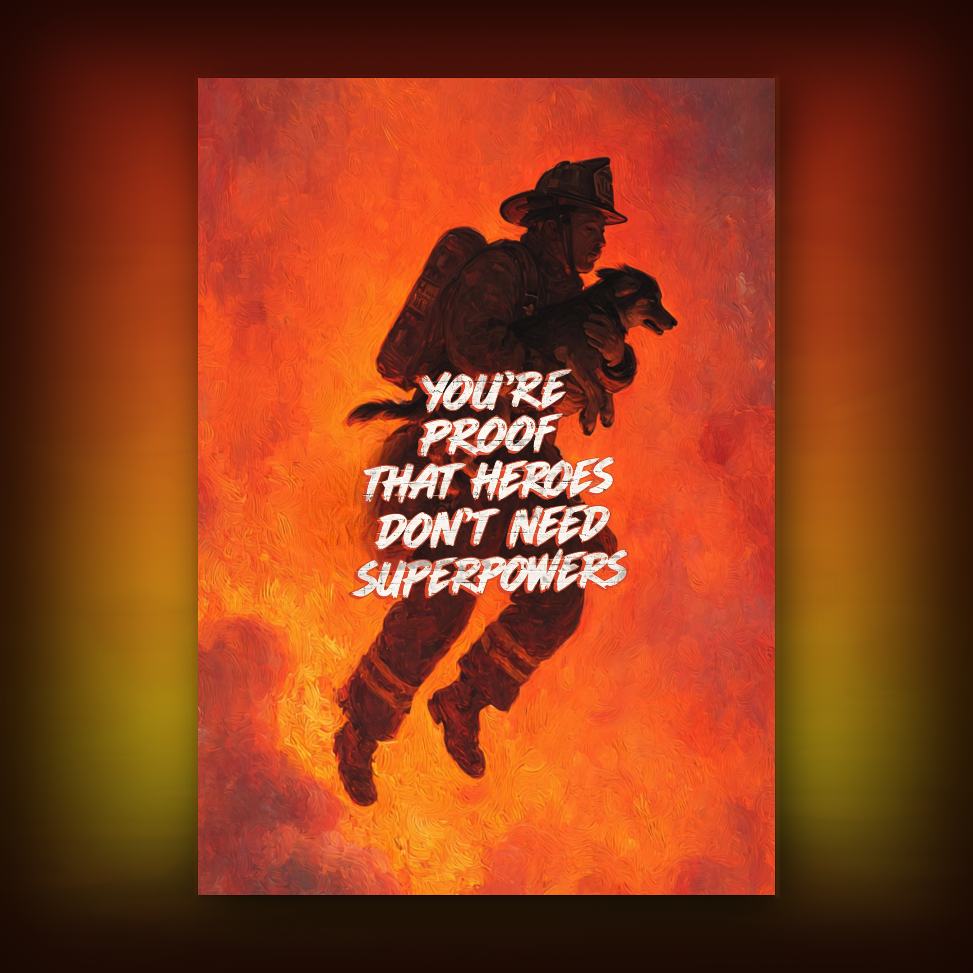 Card with silhouette of a man and child against an orange background with text.