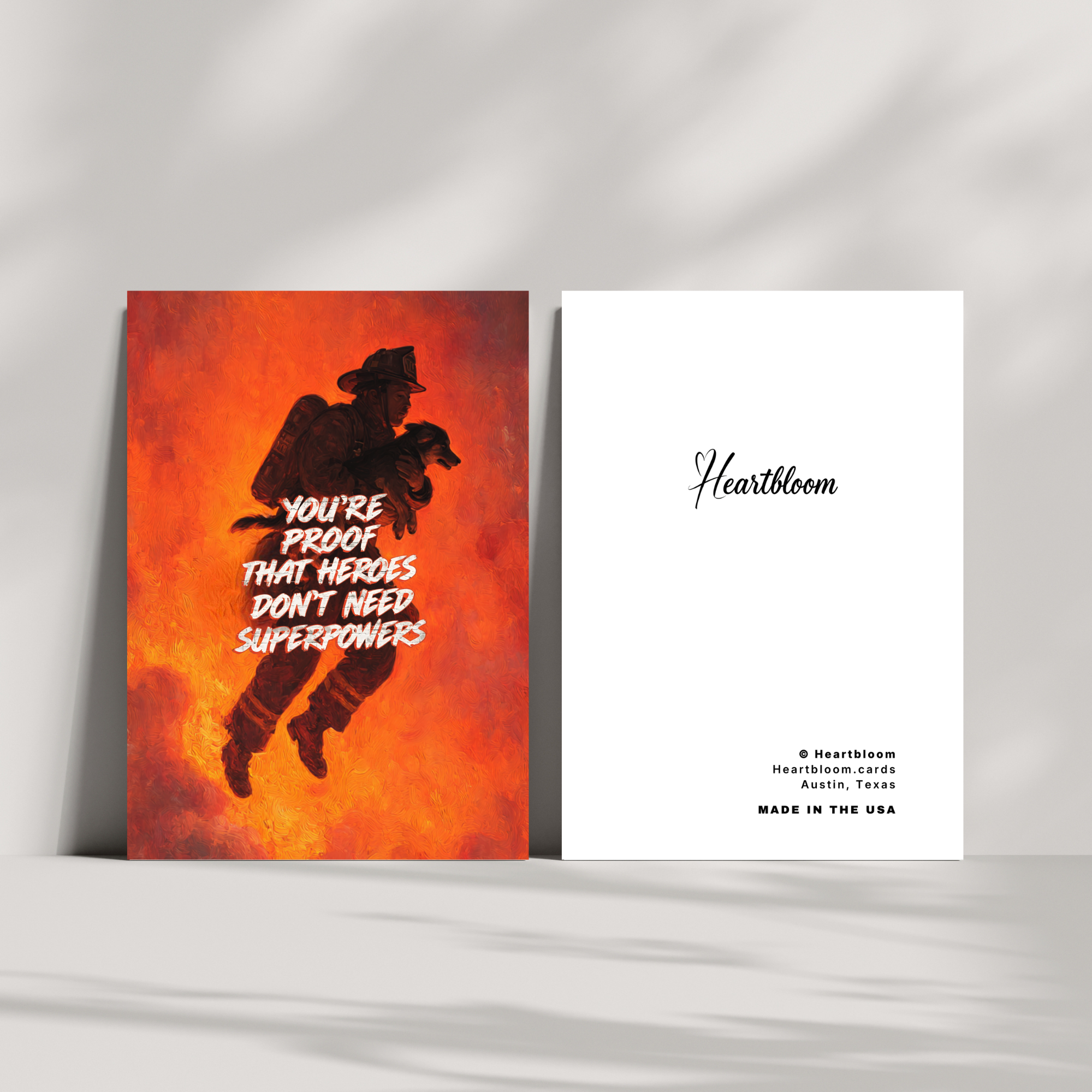 Two greeting cards with a superhero silhouette and text on a white background