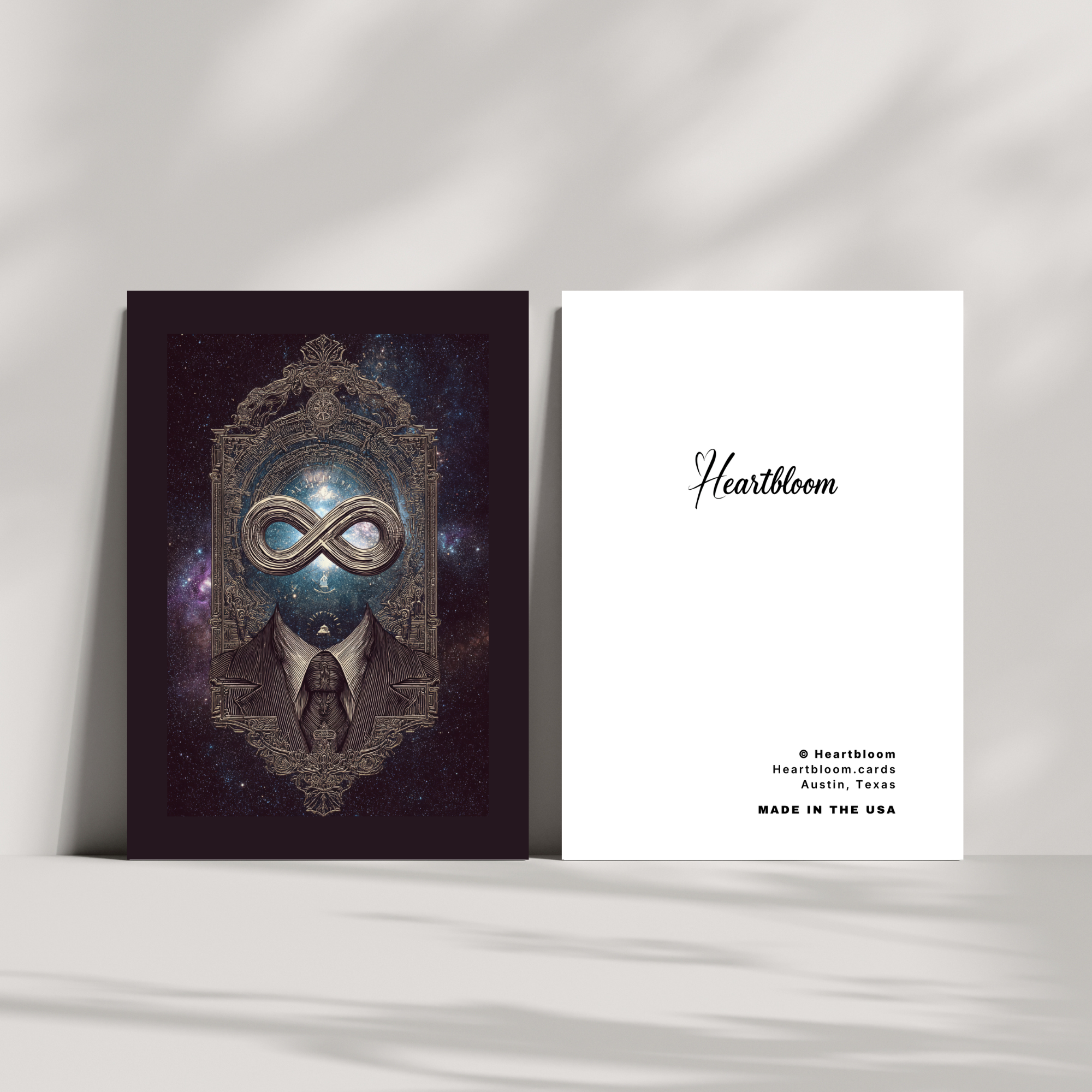 Card with intricate design and 'Heartbloom' branding on a white background