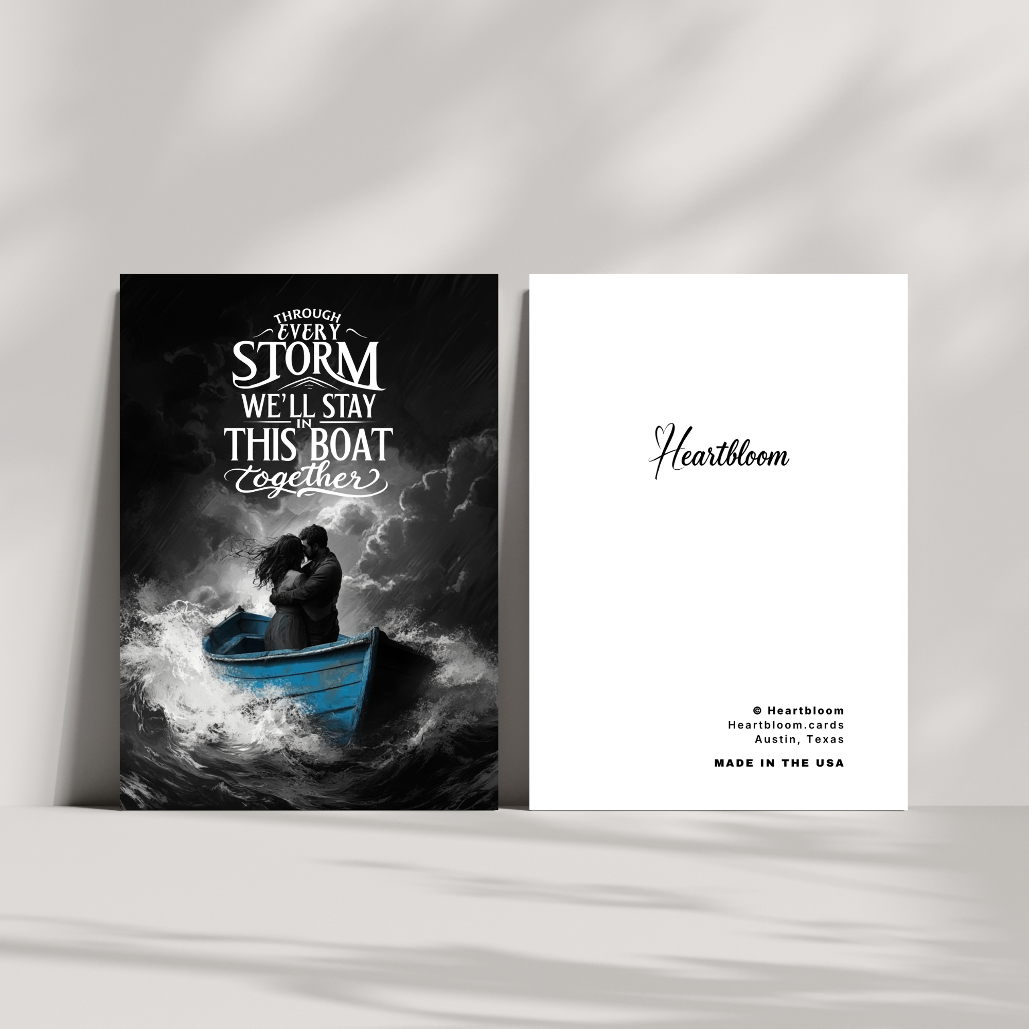 Two greeting cards with a romantic design and 'Heartbloom' branding on a white background.