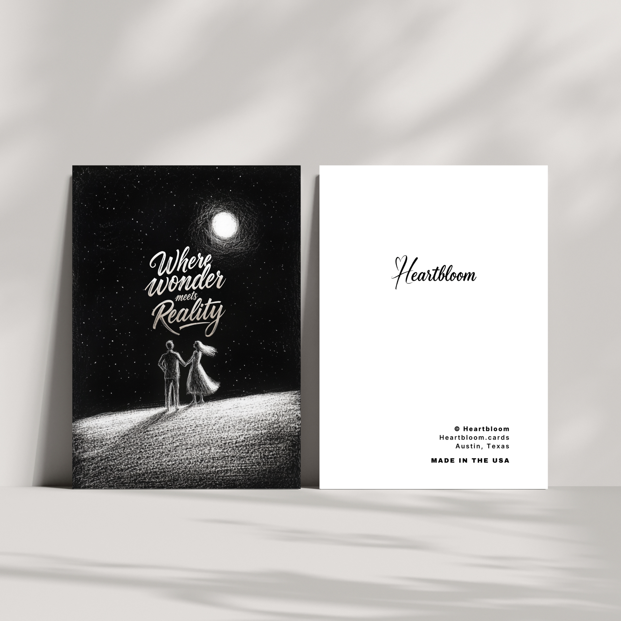 Two greeting cards with 'Heartbloom' branding on a white background