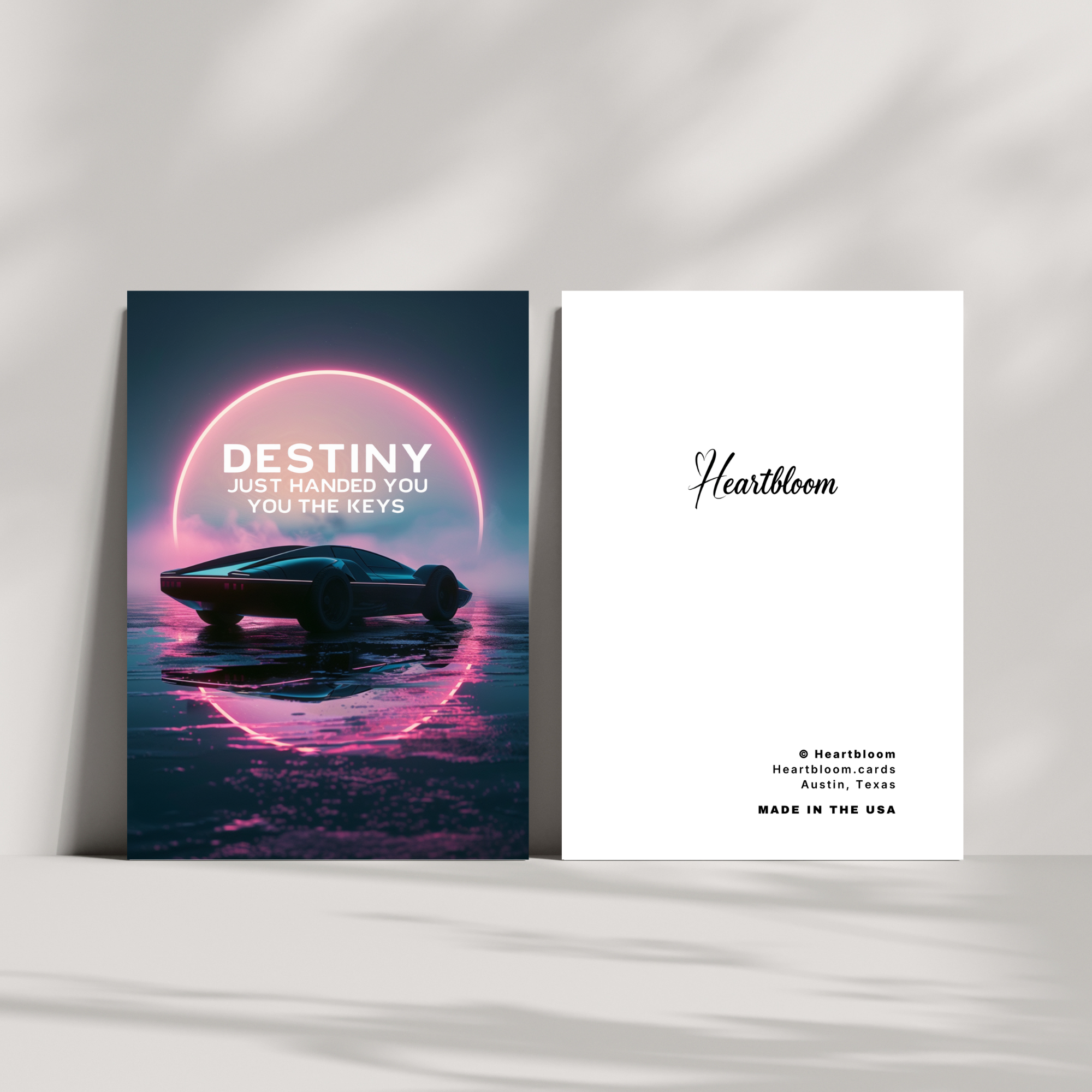 Two cards with a futuristic design and 'Heartbloom' branding on a white background.